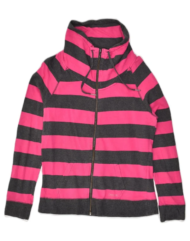 CALVIN KLEIN Womens Tracksuit Top Jacket UK 16 Large Pink Striped Cotton