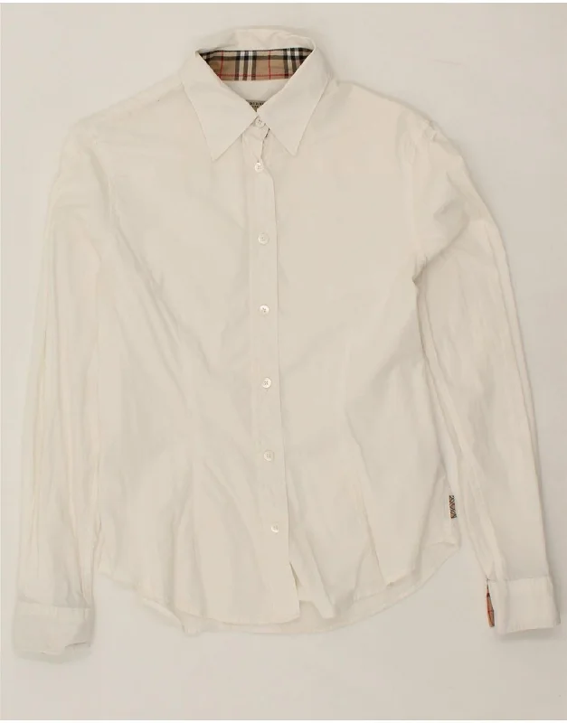 BURBERRY Womens Shirt UK 10 Small Off White Cotton