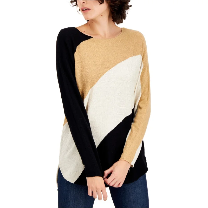 I-N-C Womens Colorblocked Shirttail Pullover Sweater, Beige, Large