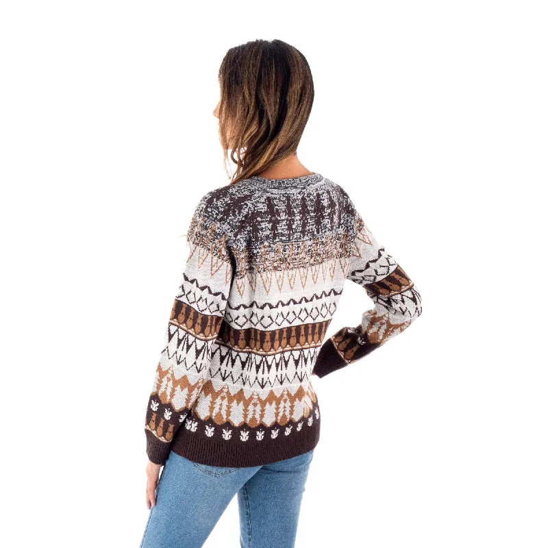 Novica Handmade Chocolate Peaks Acrylic And Baby Blend Pullover