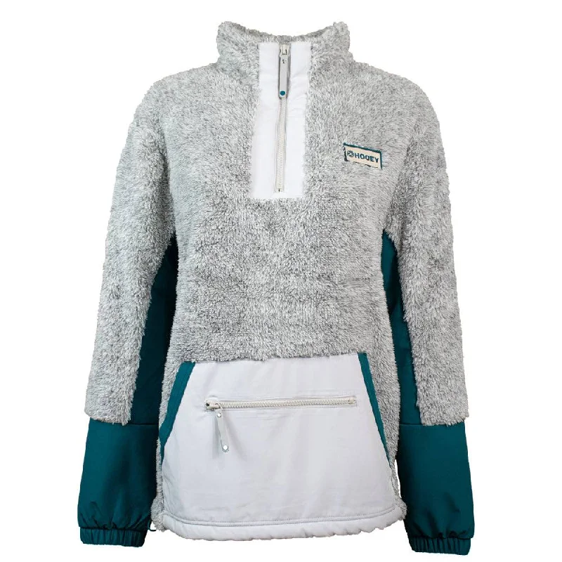 "Ladies Fleece Pullover" Grey w/Teal