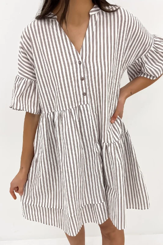 Amirah Mini Dress Mocha Stripe