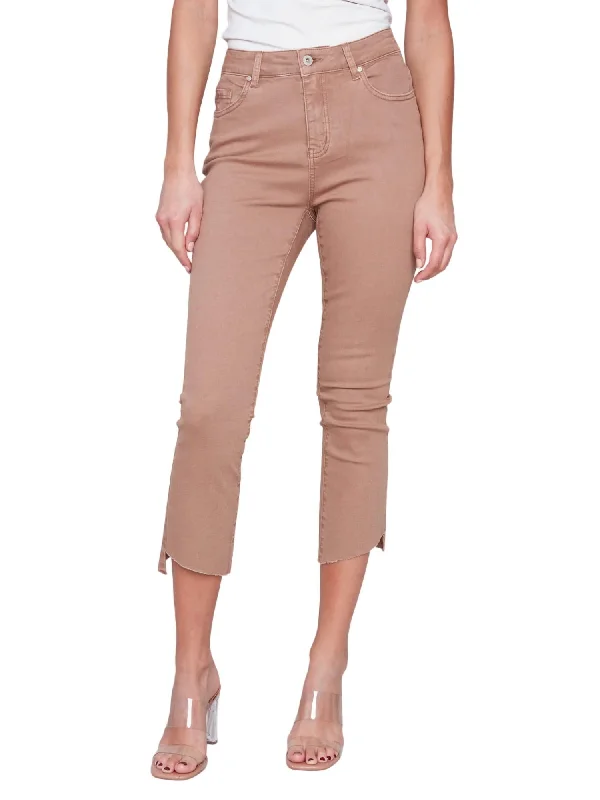 Asymmetrical Twill Crop Pant In Caramel