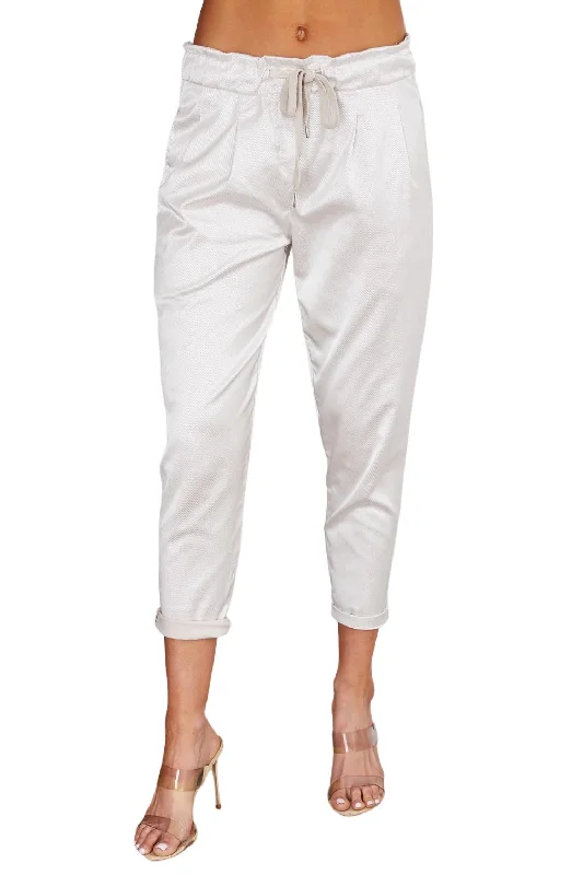 Metallic Sheen Elastic Pant In Ivory