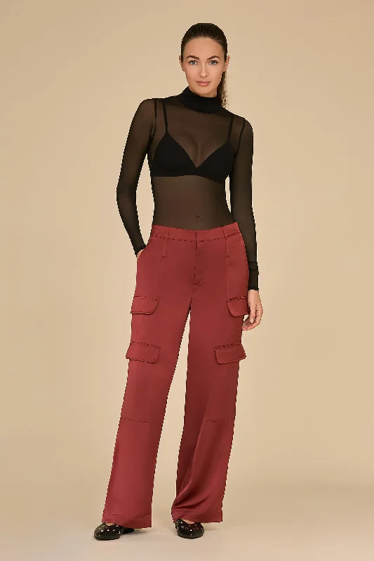 Milan Satin Cargo Pant - Burgundy