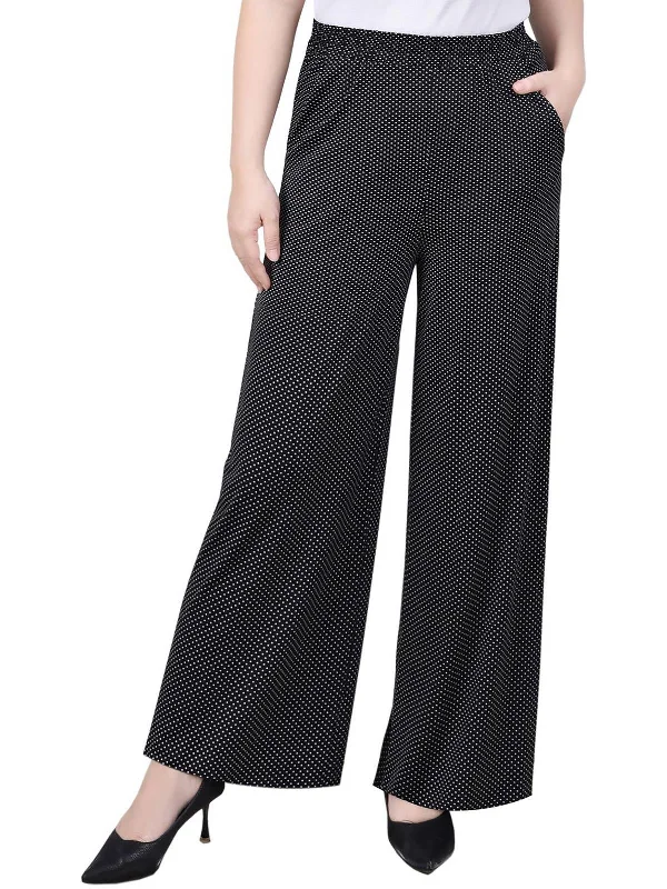 Petites Womens Woven Polyester Wide Leg Pants