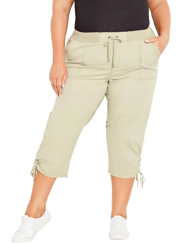 Plus Womens High Rise Drawstring Capri Pants