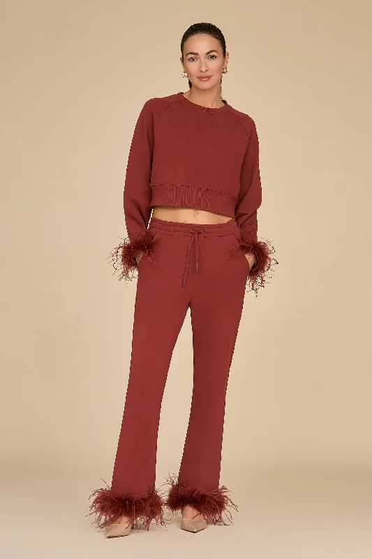 Rada Feather Trim Pant - Burgundy