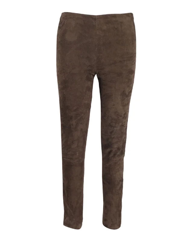 The Row Slim Fit Leggings in Khaki Green Lambskin