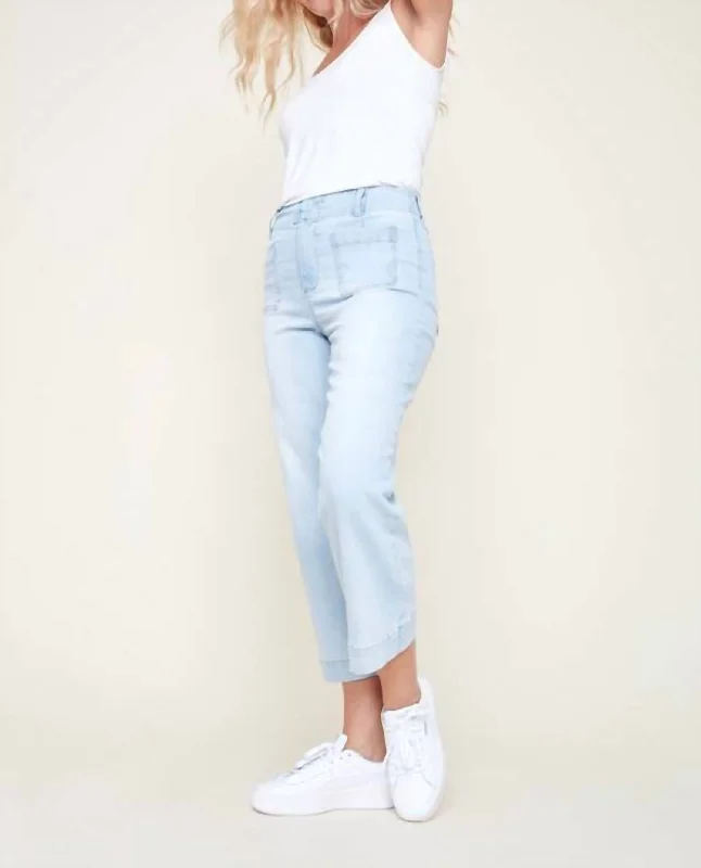 Wide Leg Ankle Pants In Bleached Blue