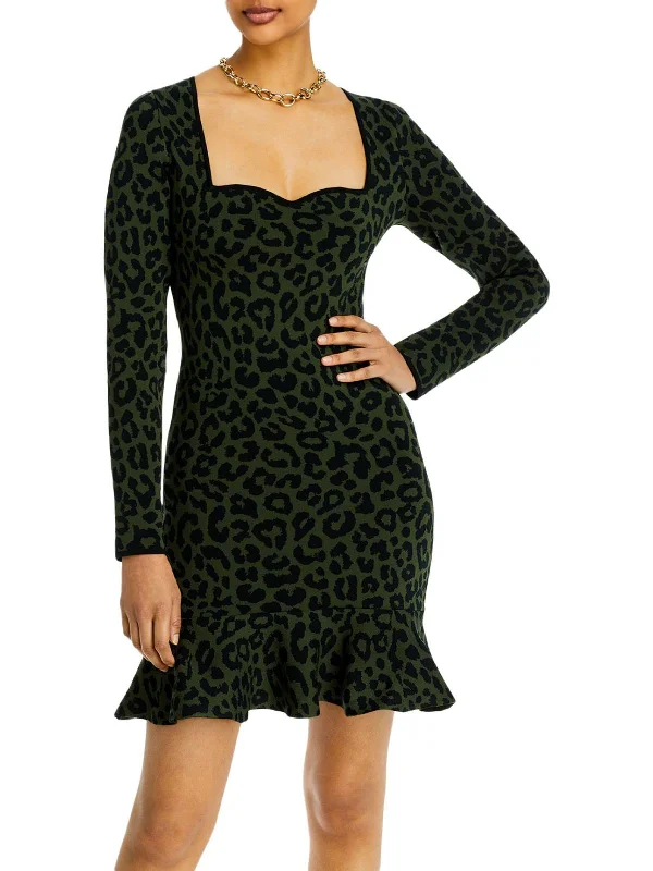 Womens Leopard Jacquard Bodycon Dress